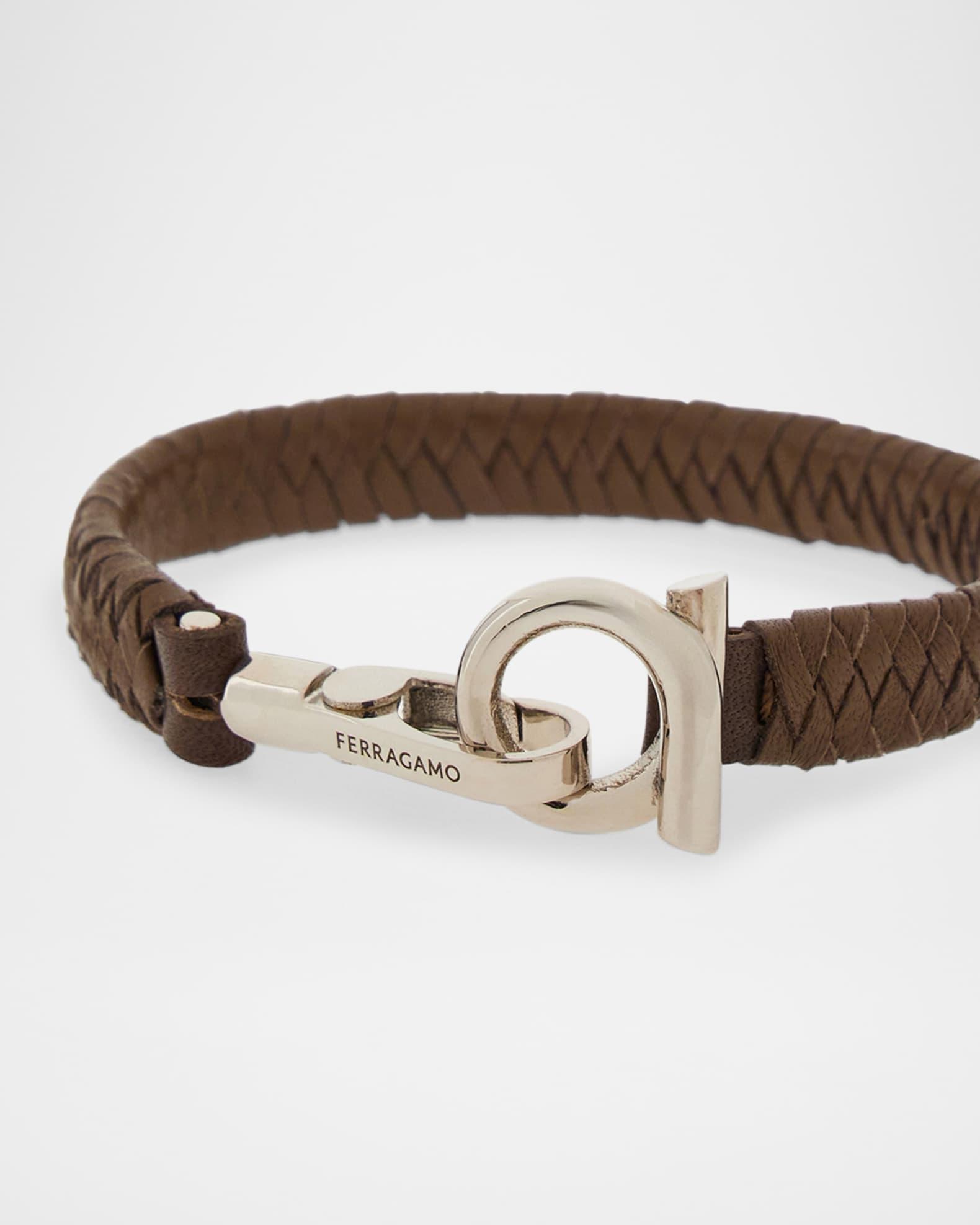 Men's Woven Leather Gancio Bracelet Product Image