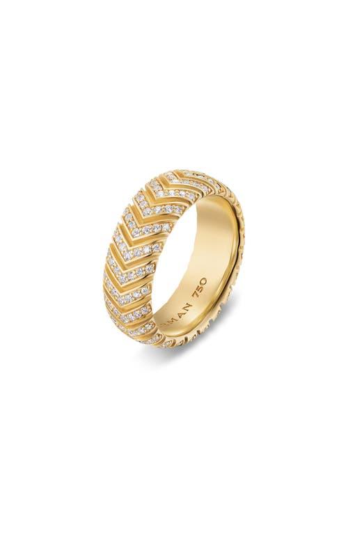 Mens Chevron Band Ring in 18K Yellow Gold with Diamonds, 8mm Product Image