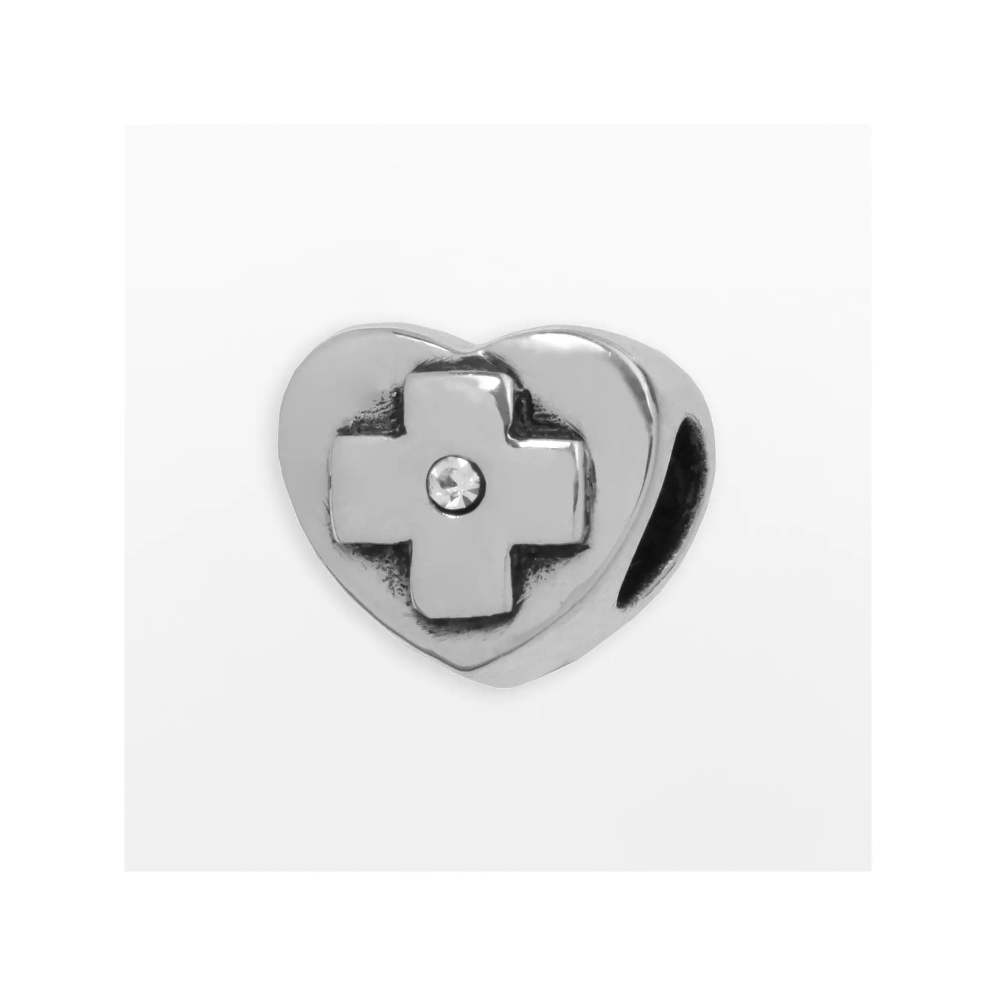 Individuality Beads Sterling Silver Crystal Heart Cross Bead, Women's, White Product Image