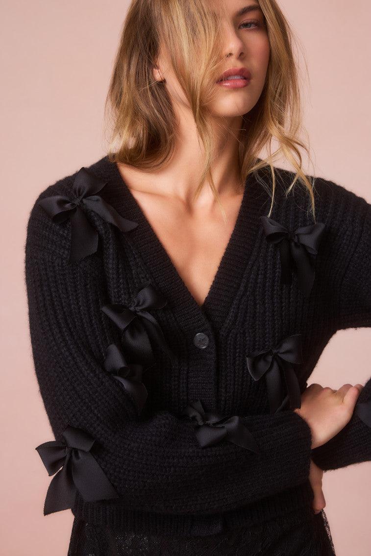 Ashtan Alpaca Bow-Embellished Cardigan - ROSE POMPADOUR Product Image