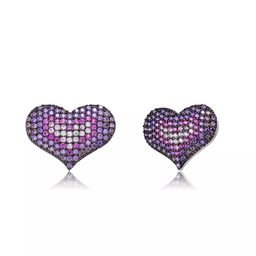 Sterling Silver Multi-Colored Cubic Zirconia Heart Stud Earrings, Women's, Two Tone Product Image