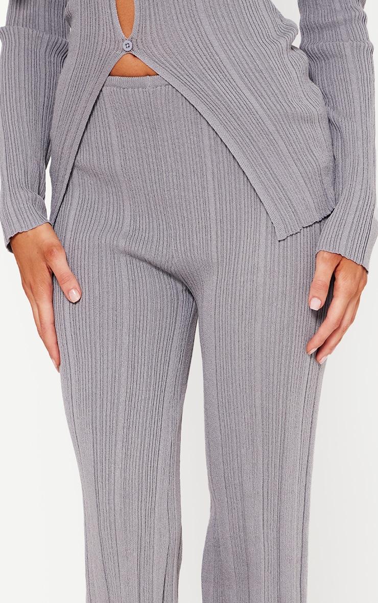 Petite Grey Rib Knit Flared Pants Product Image
