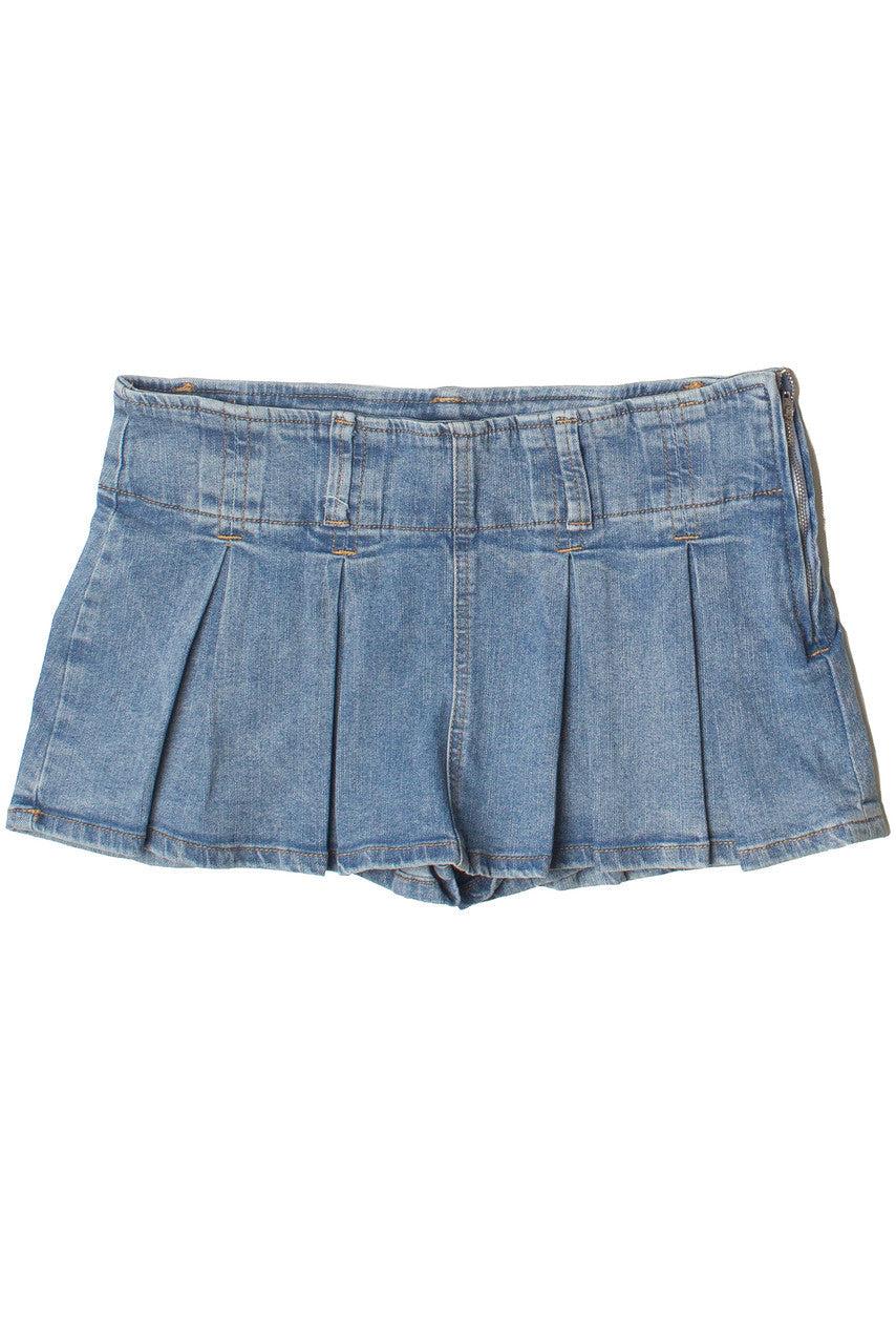 Low Rise Denim Pleated Mini Skort Product Image