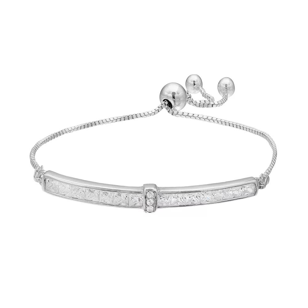 Sterling Silver Cubic Zirconia Bar Lariat Bracelet, Women's Product Image