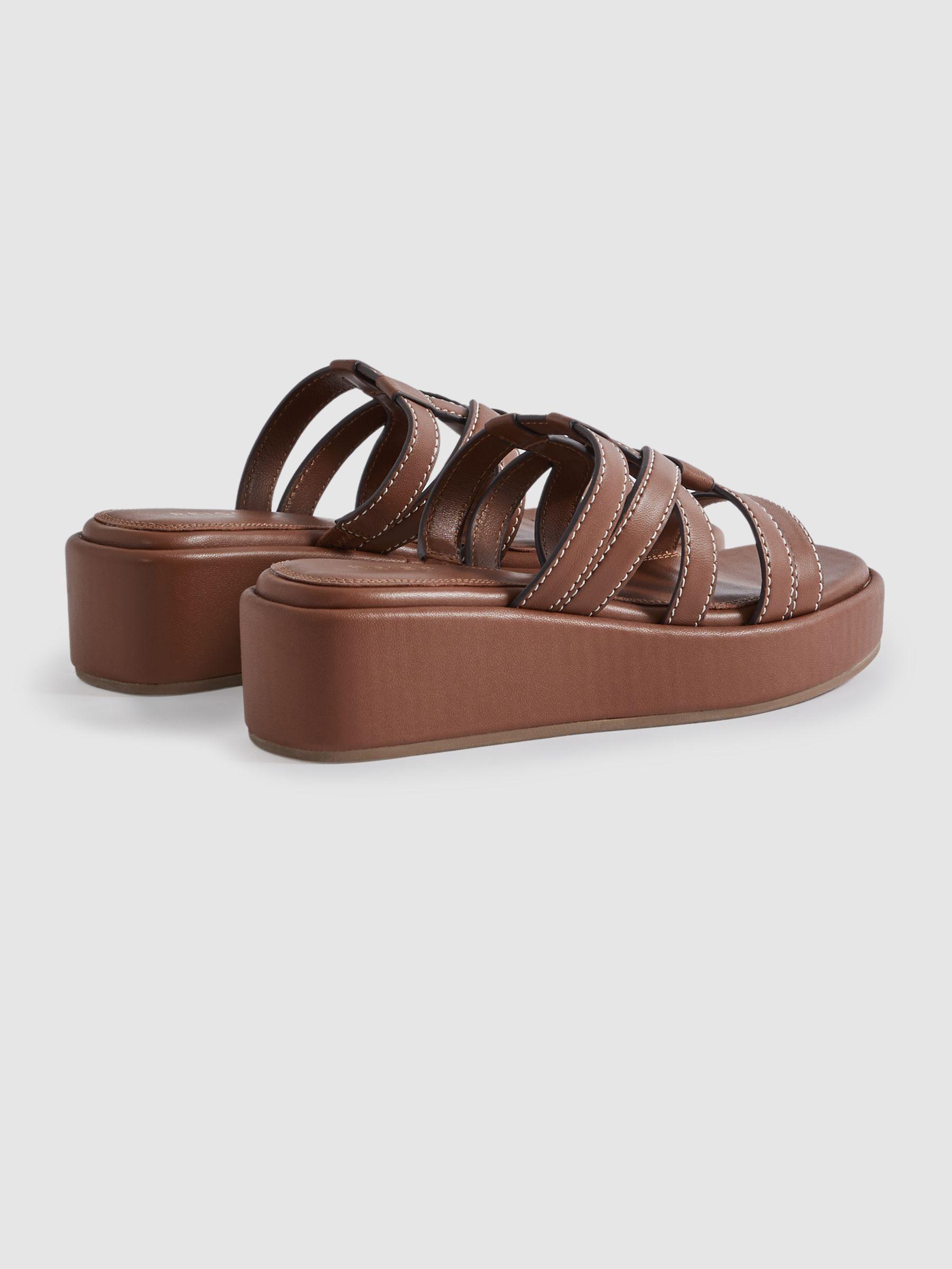 Leather Strappy Platform Sandals in Tan Product Image