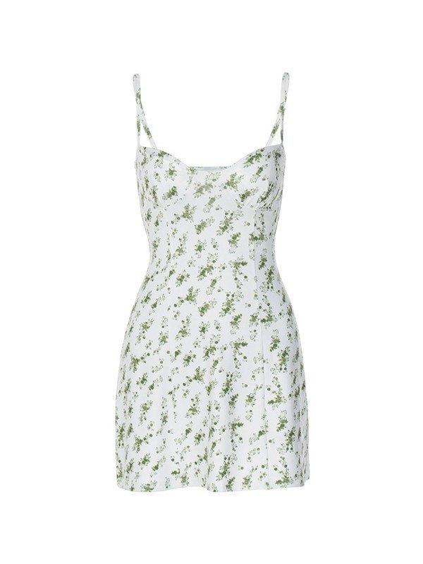 Green Floral Print Y2K Mini Dress Product Image