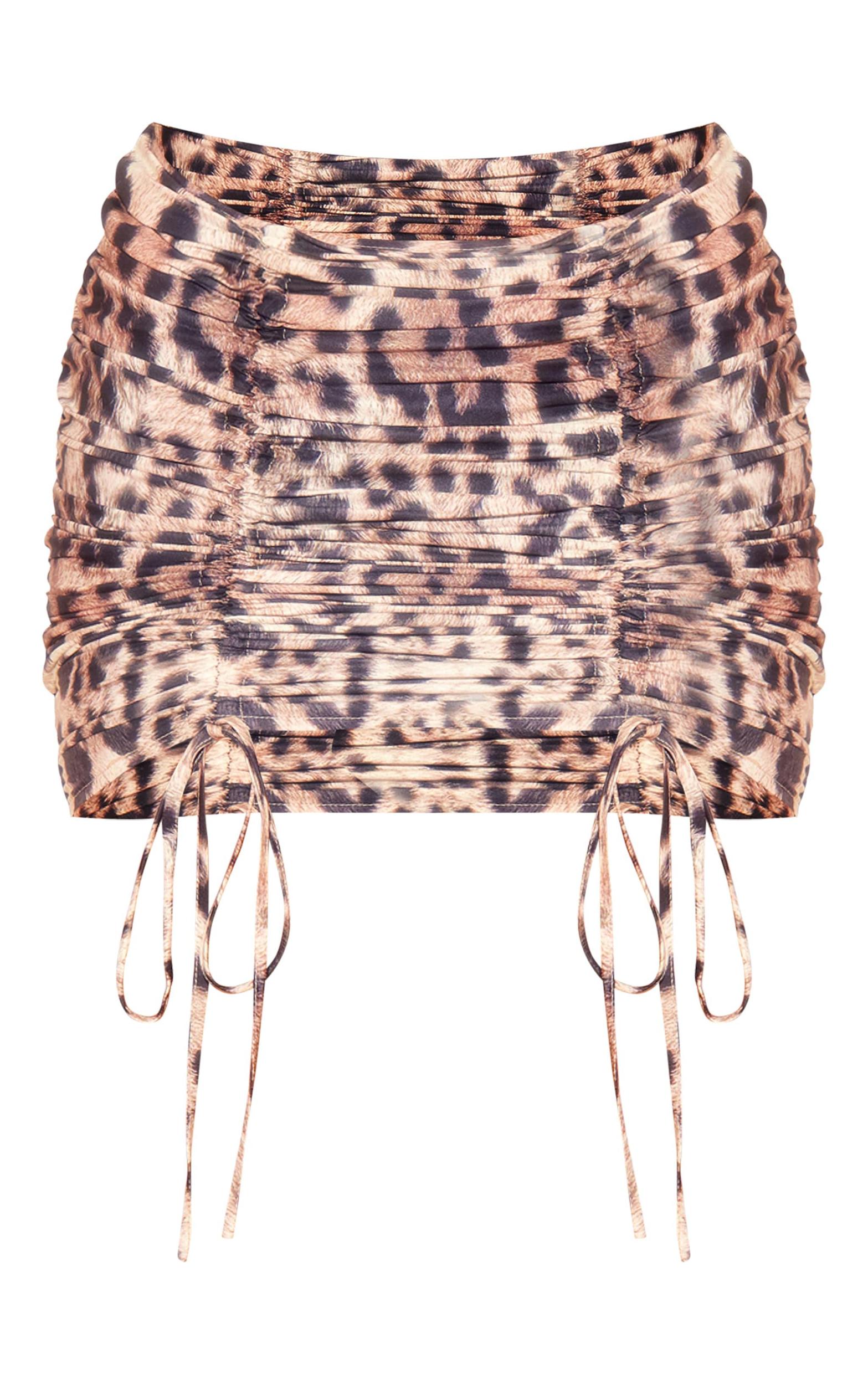 Leopard Crinkly Woven Ruched Front Mini Skirt Product Image