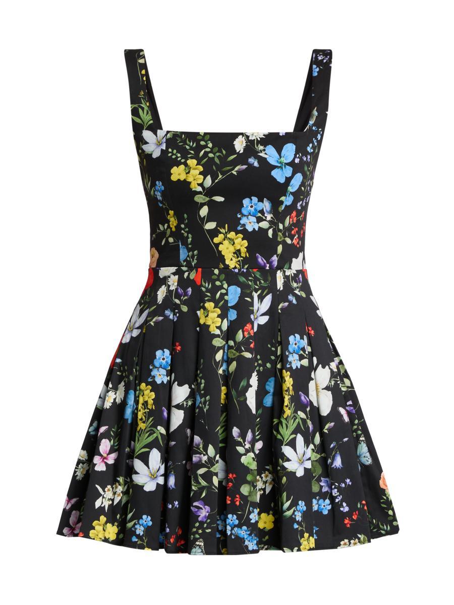 ALICE AND OLIVIA Alica And Olivia Veda Square Neck Pleated Dress In Black Product Image