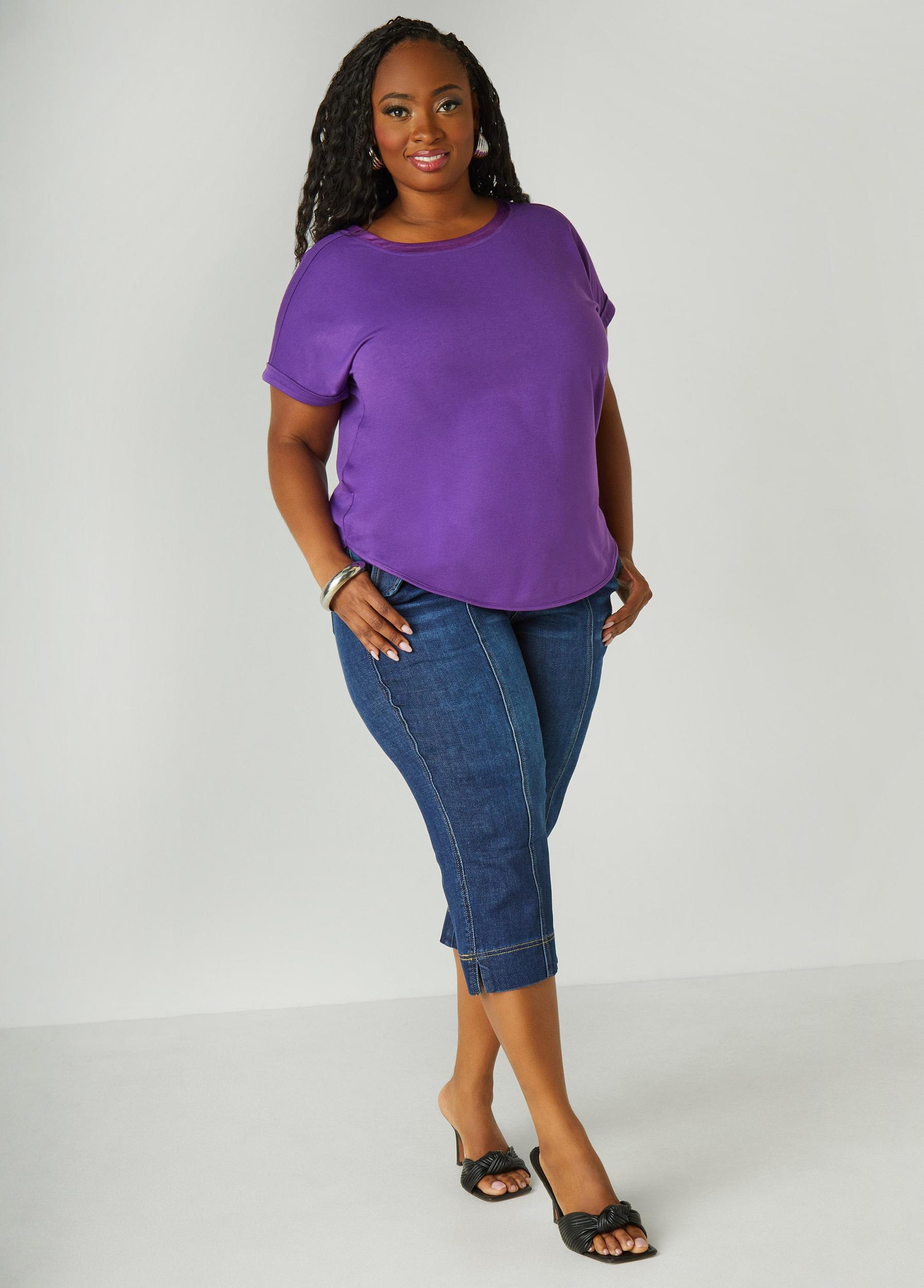Plus Size Satin Trimmed French Terry Tee Ashley Stewart Product Image