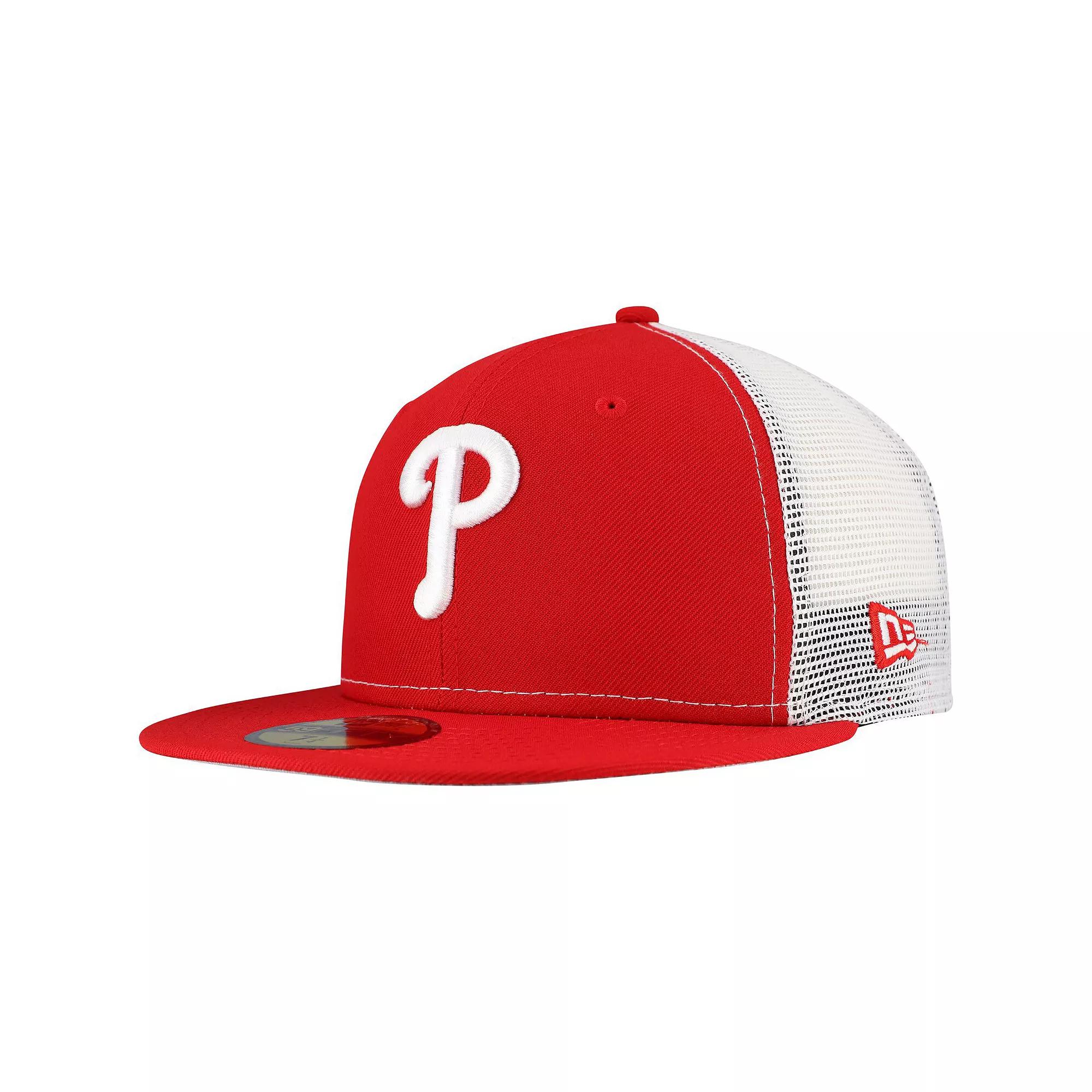 Men's New Era Red Philadelphia Phillies Team Color 59FIFTY Trucker Fitted Hat, Size: 7 1/8 Product Image