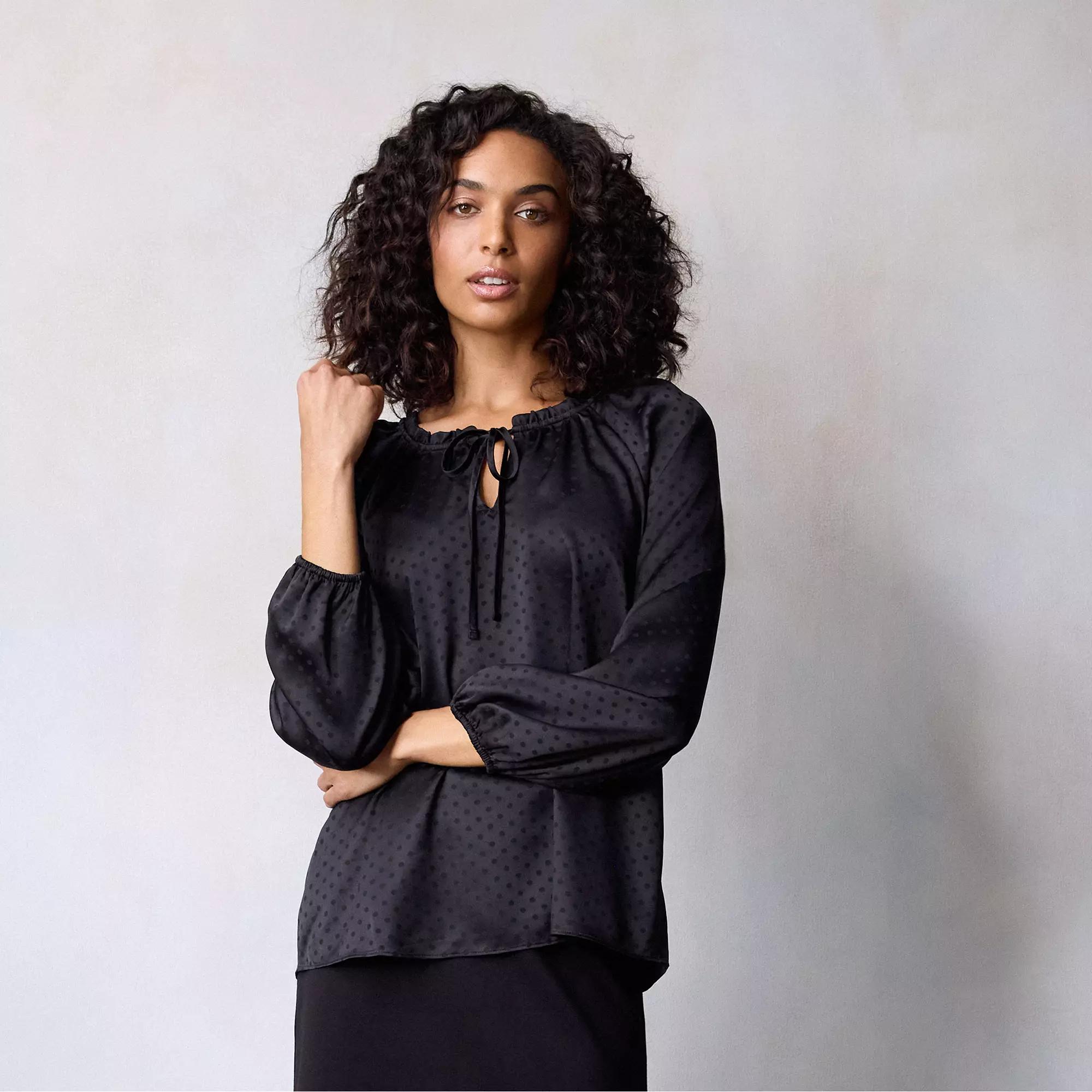 Women's LC Lauren Conrad Tie-Front Peasant Top, Size: XXL, Ballerina Tulle Product Image