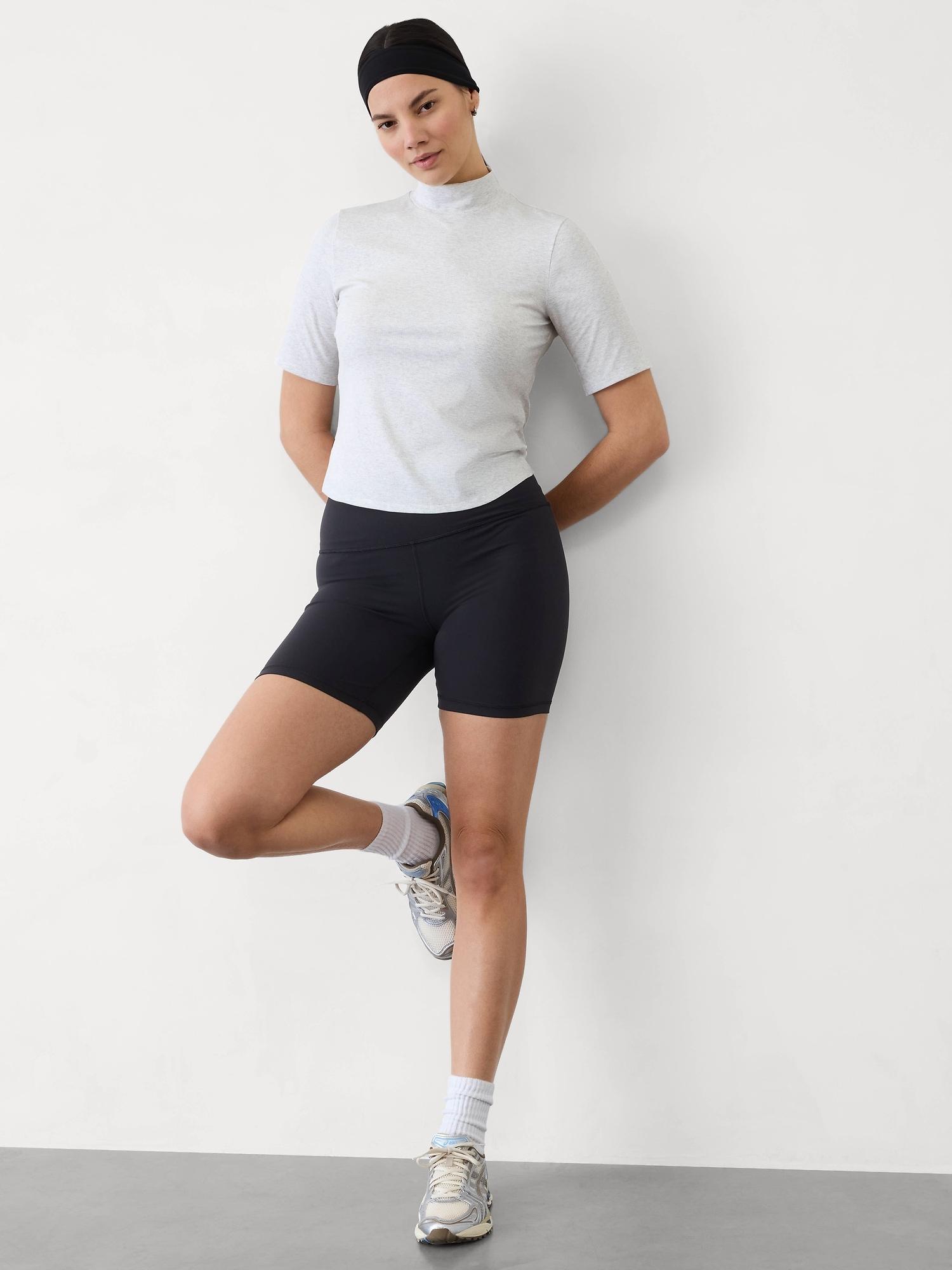 Signature Rib Mock Neck Elbow Sleeve Tee Product Image