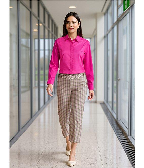 Investments Petite Size Houndstooth PARK AVE fit Elite Stretch Pull-On Wide Leg Crop Pants Product Image