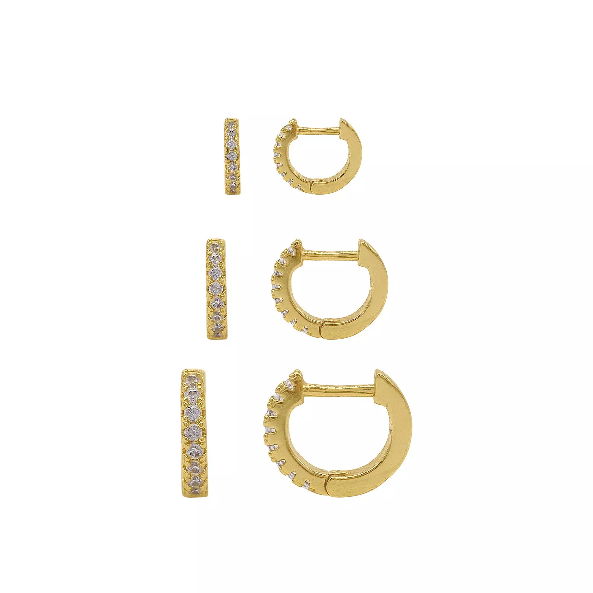 Adornia 14k Gold Plated Huggie Hoop Earring Trio Set, Women's, Gold Tone Product Image