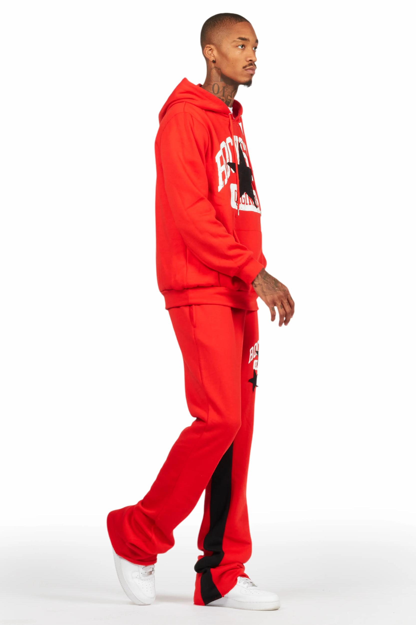 Mallor Red Baggy Stacked Hoodie Track Set Male Product Image