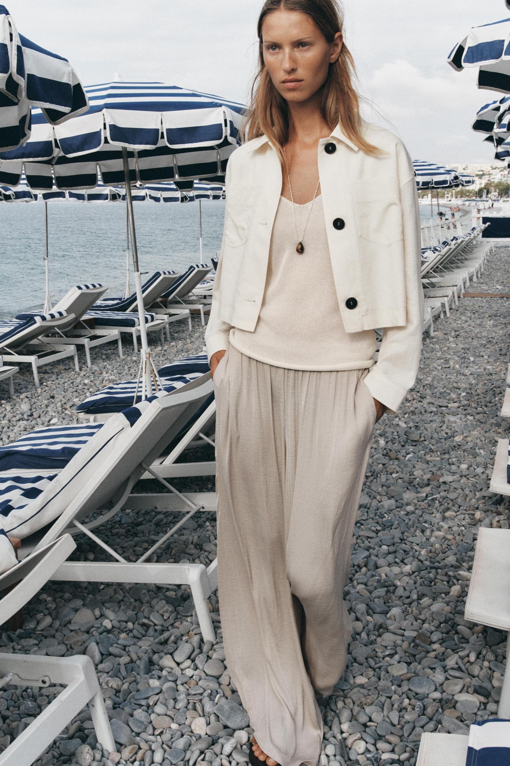 LINEN JACKET WITH CONTRAST SLEEVES Product Image