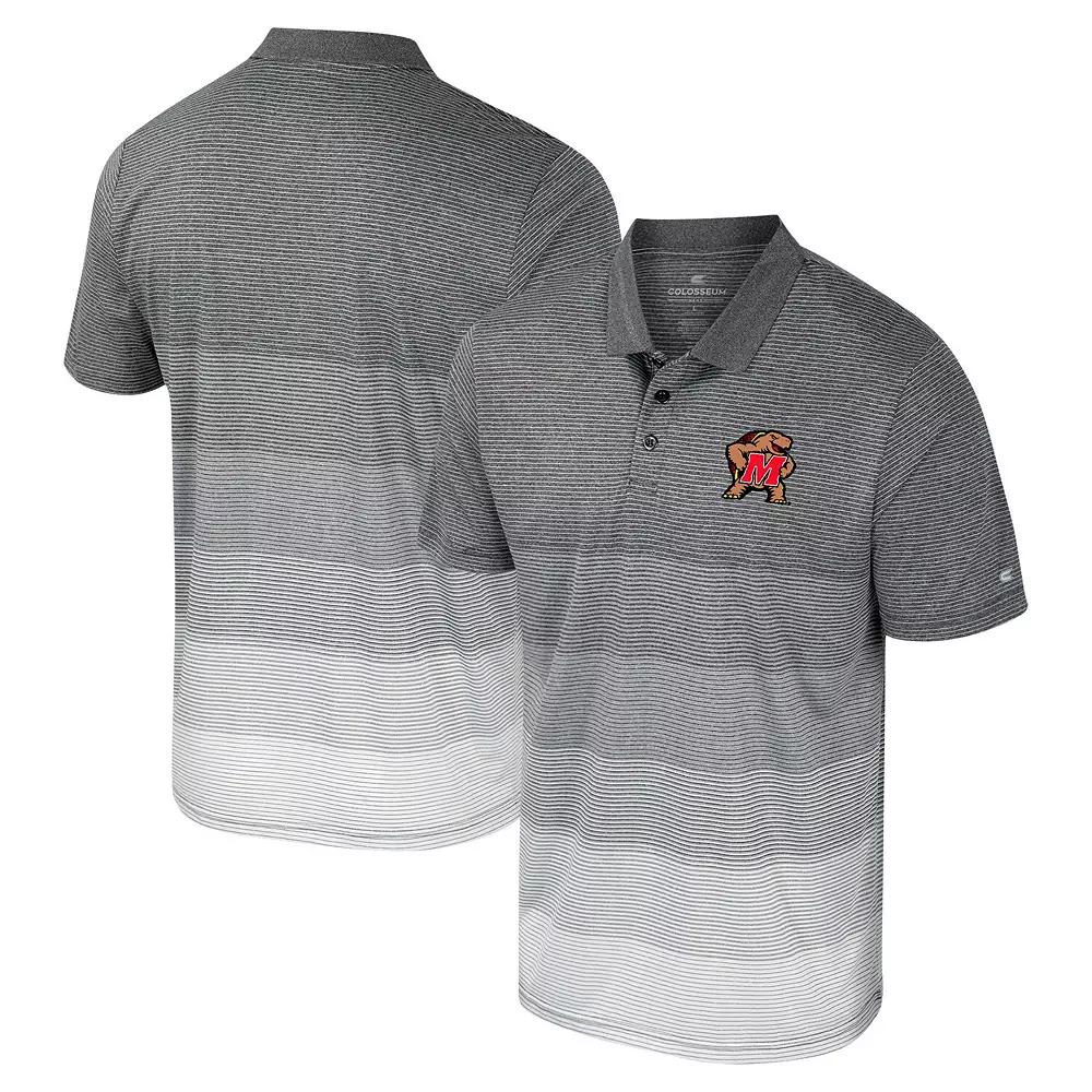 Men's Colosseum Gray Maryland Terrapins Striped Mesh Polo,  Product Image