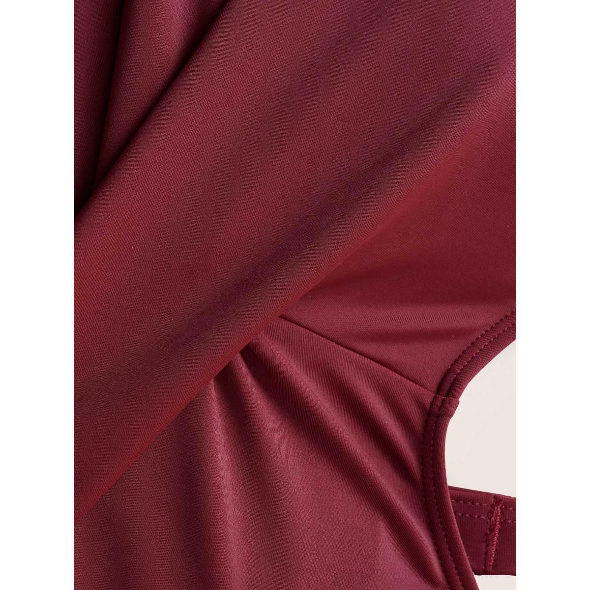 Plus Size Solid Crossover Adjustable Straps Split Hem Swim Dress Women's Swimwear Burgundy Beach Bodycon U-neck High stretch Curve Swim Dresses BloomChic 12/L Product Image