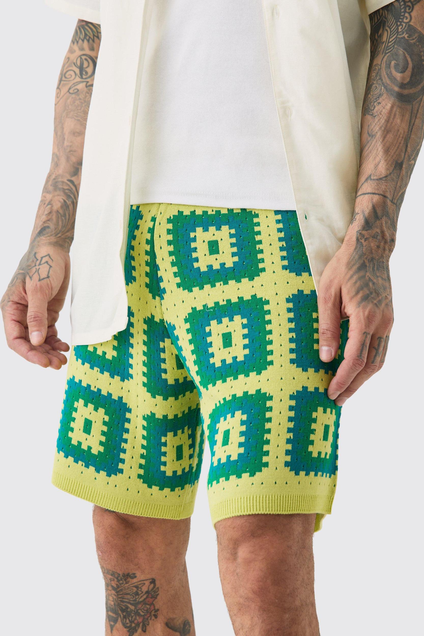 Tall Crochet Relaxed Fit Shorts | boohooMAN USA Product Image