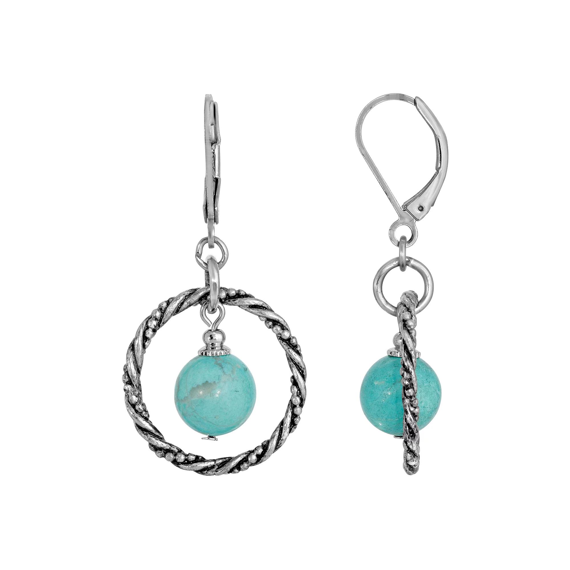 1928 Gold Tone Robital Stone Orbital Drop Earrings, Women's, Blue Product Image