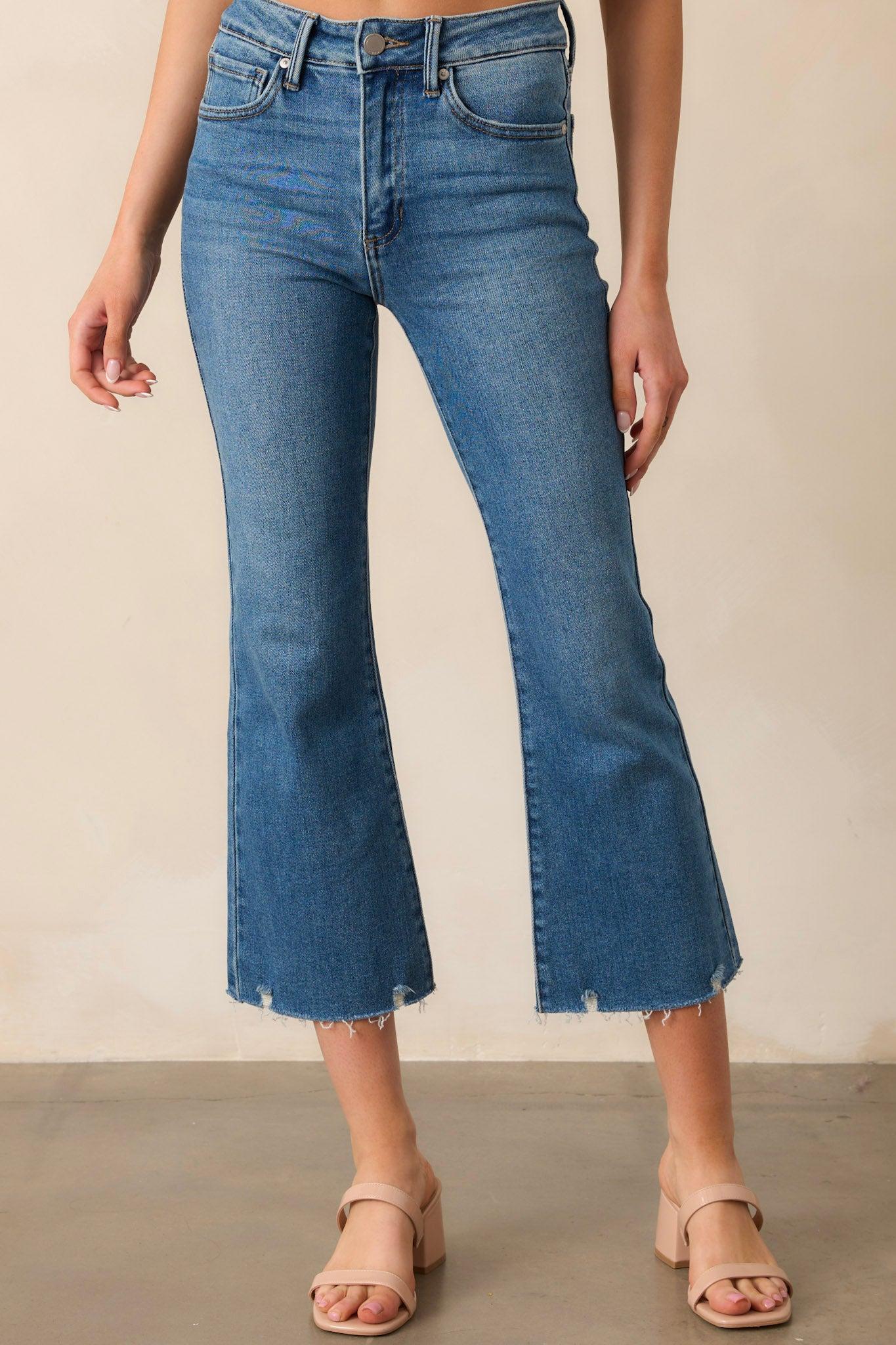 Terrific Timing Medium Wash Cropped Flare Jeans Product Image