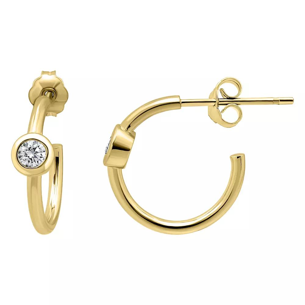 Aleure Precioso Sterling Silver Cubic Zirconia Station 15 mm C-Hoop Earrings, Women's, Gold Tone Product Image