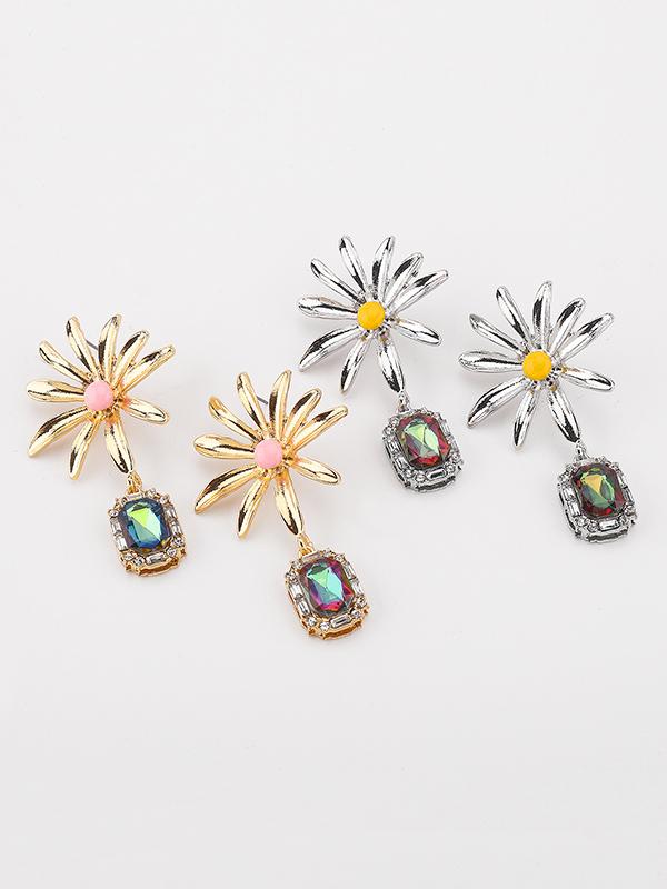 Geometric Rhine Stones Drop Earrings Product Image