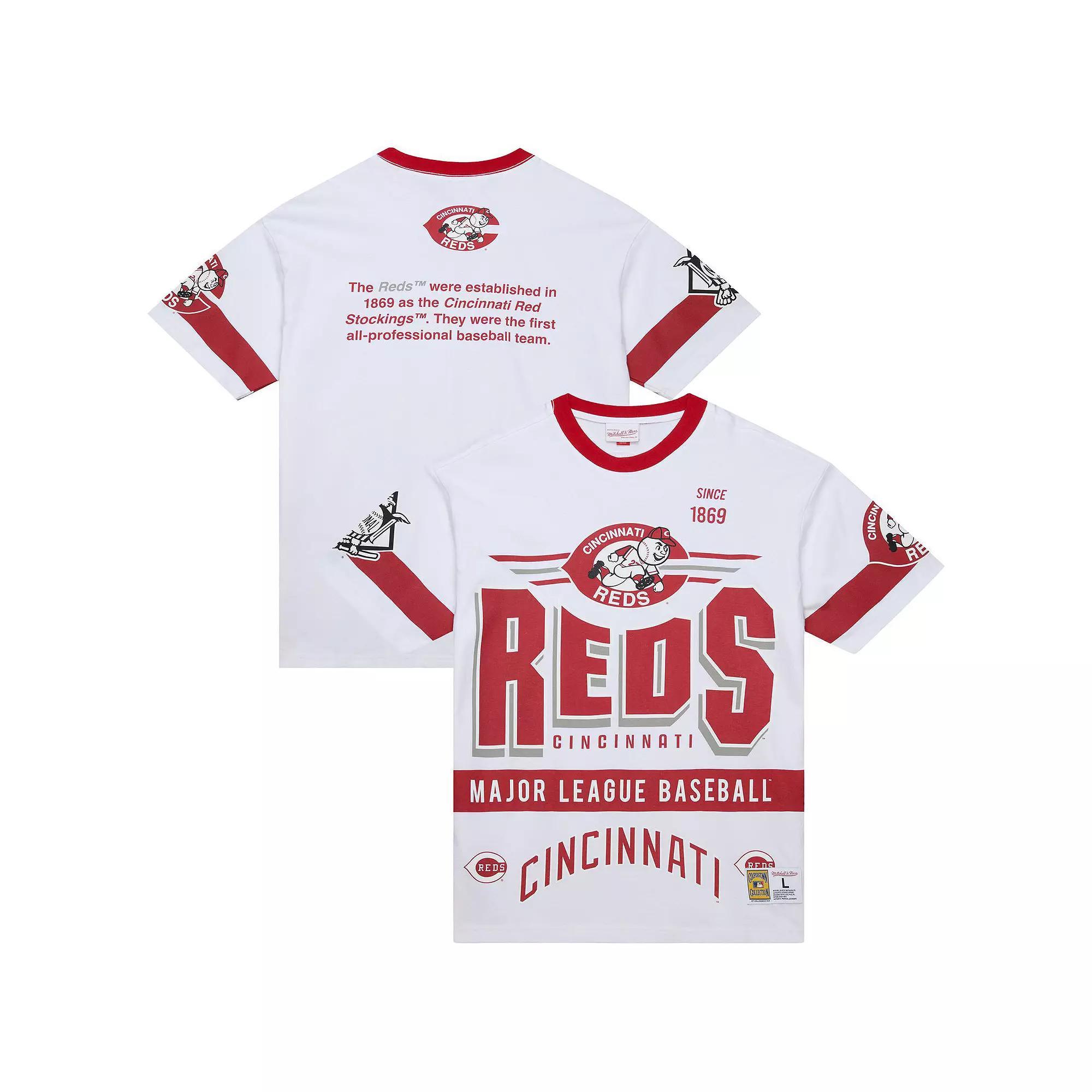 Men's Mitchell & Ness White Cincinnati Reds Cooperstown Collection Team Origins Premium T-Shirt, Size: XL, Red White Product Image