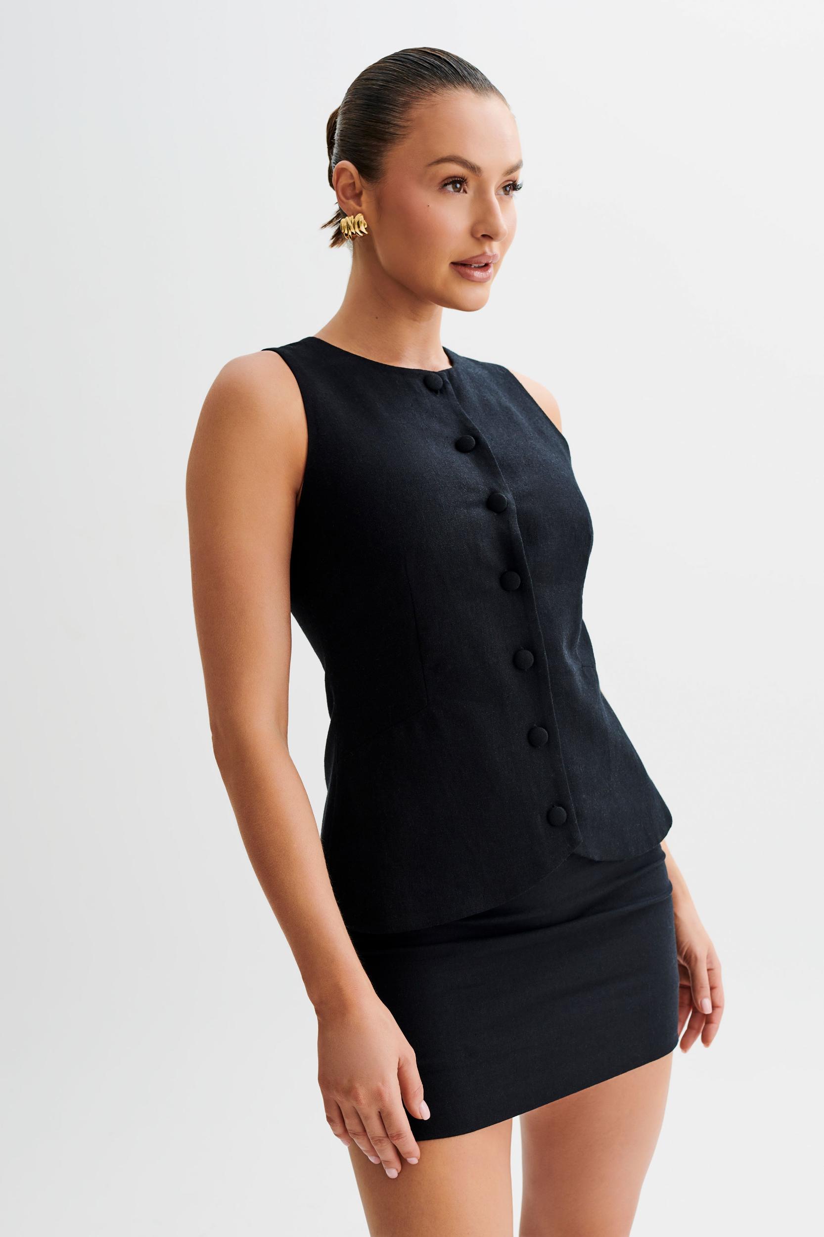 Marquette Linen Mini Skirt - Black Product Image