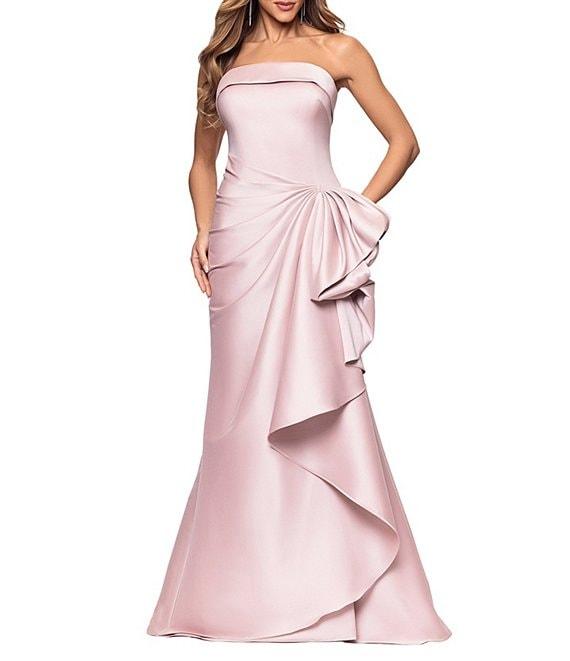 Xscape Strapless Ruched Waist Ruffle Front Stretch Mikado A-Line Gown Product Image