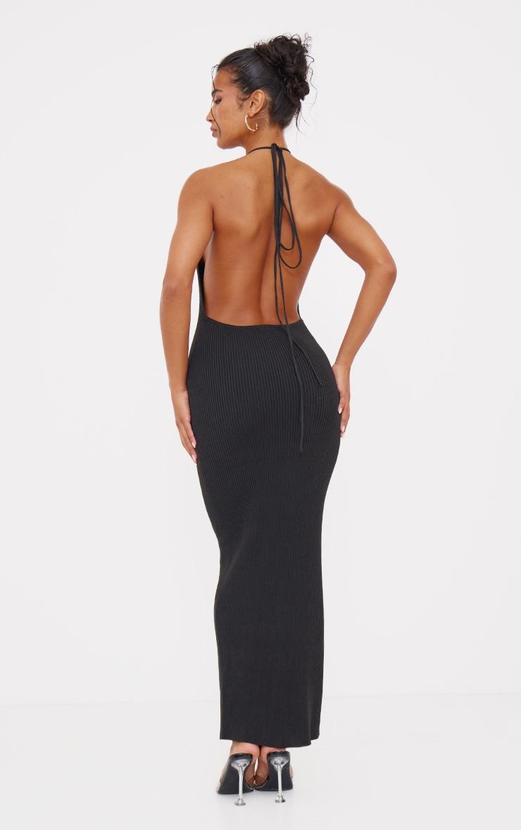 Black Fine Knit Halterneck Maxi Dress Product Image