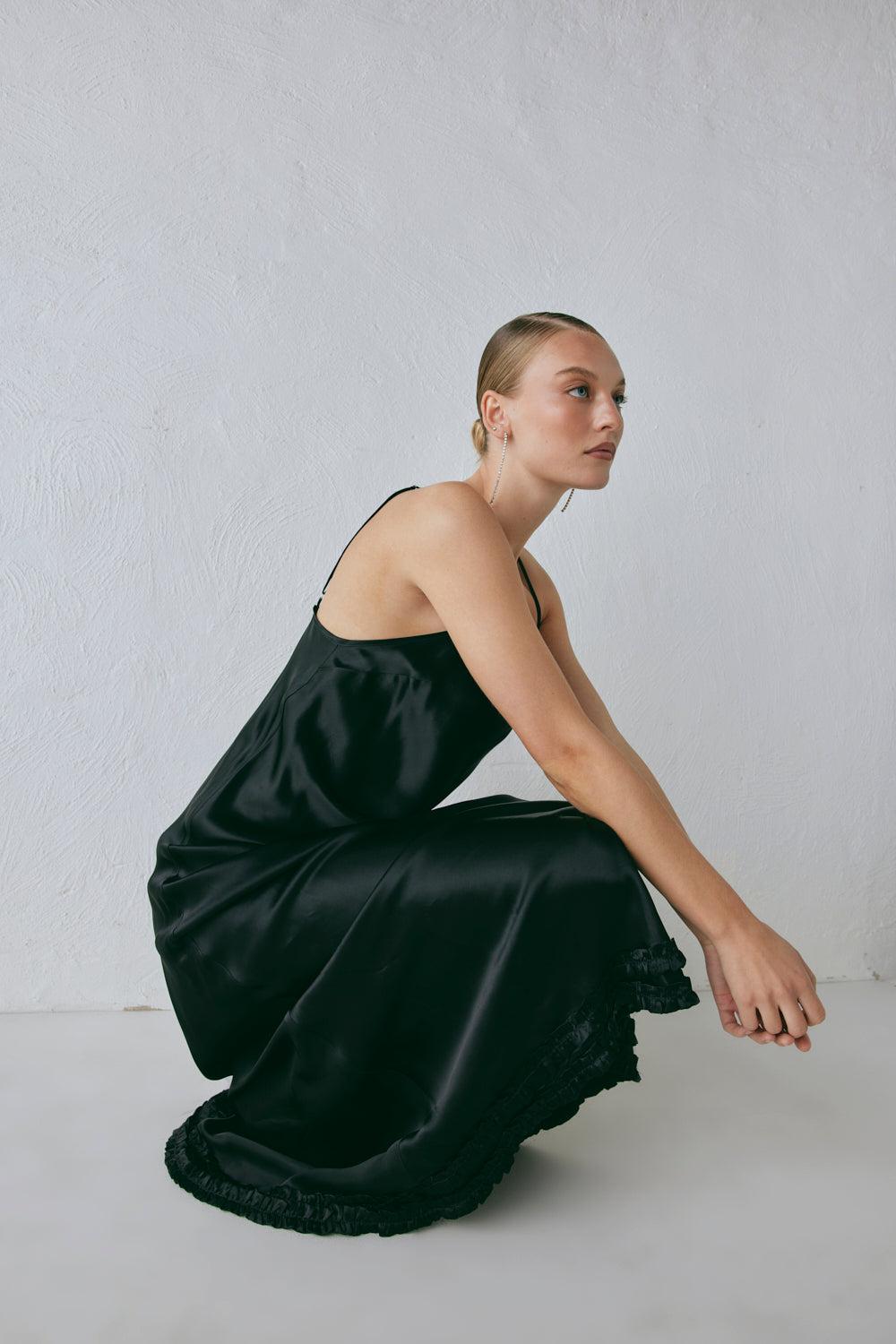 Alber Satin Maxi Dress Black Product Image