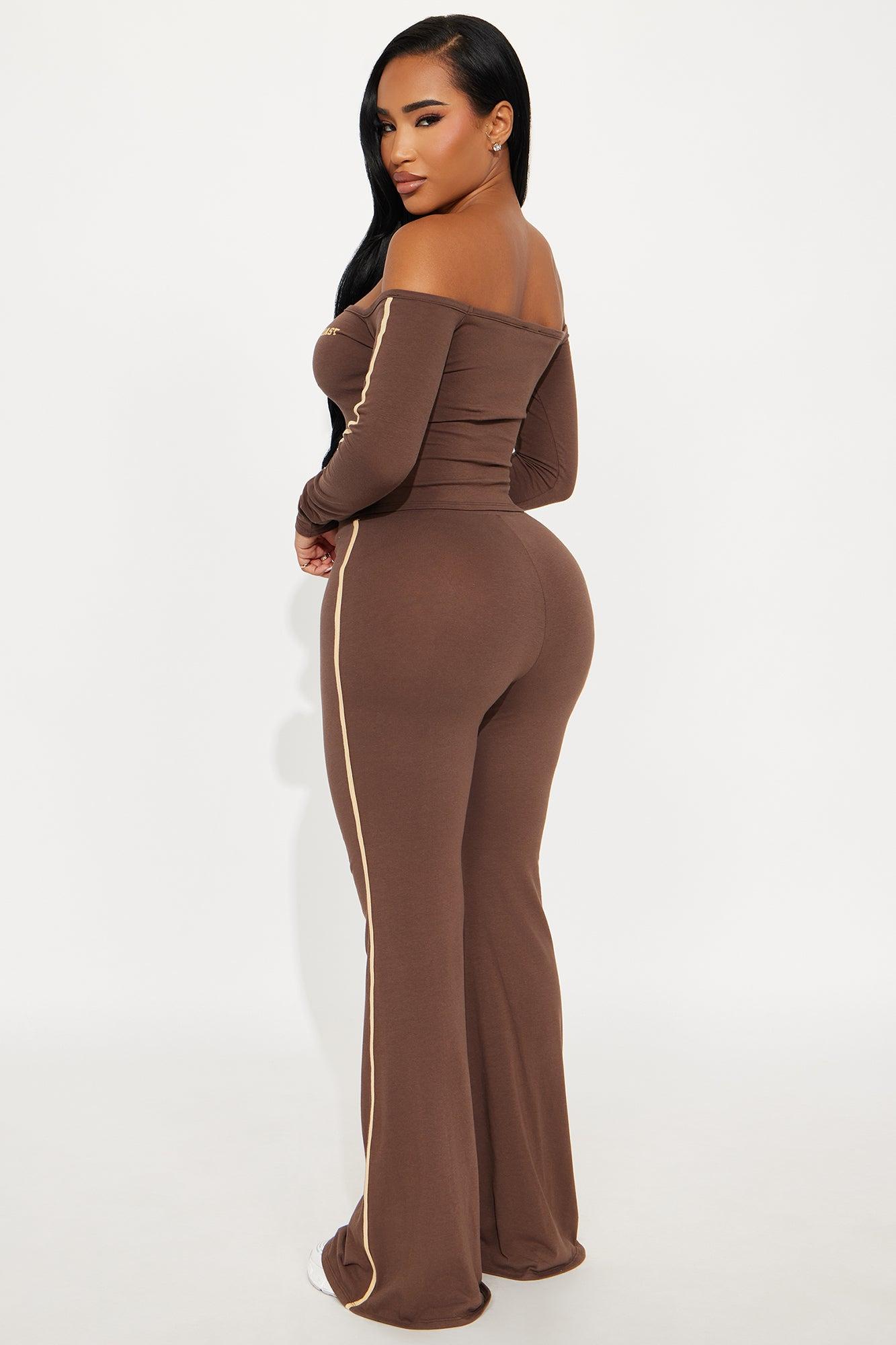 03' Energy Off Shoulder Pant Set - Brown Product Image
