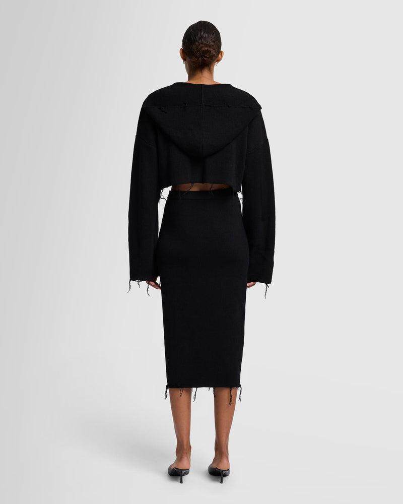 Distressed Knit Cropped Hoodie Product Image