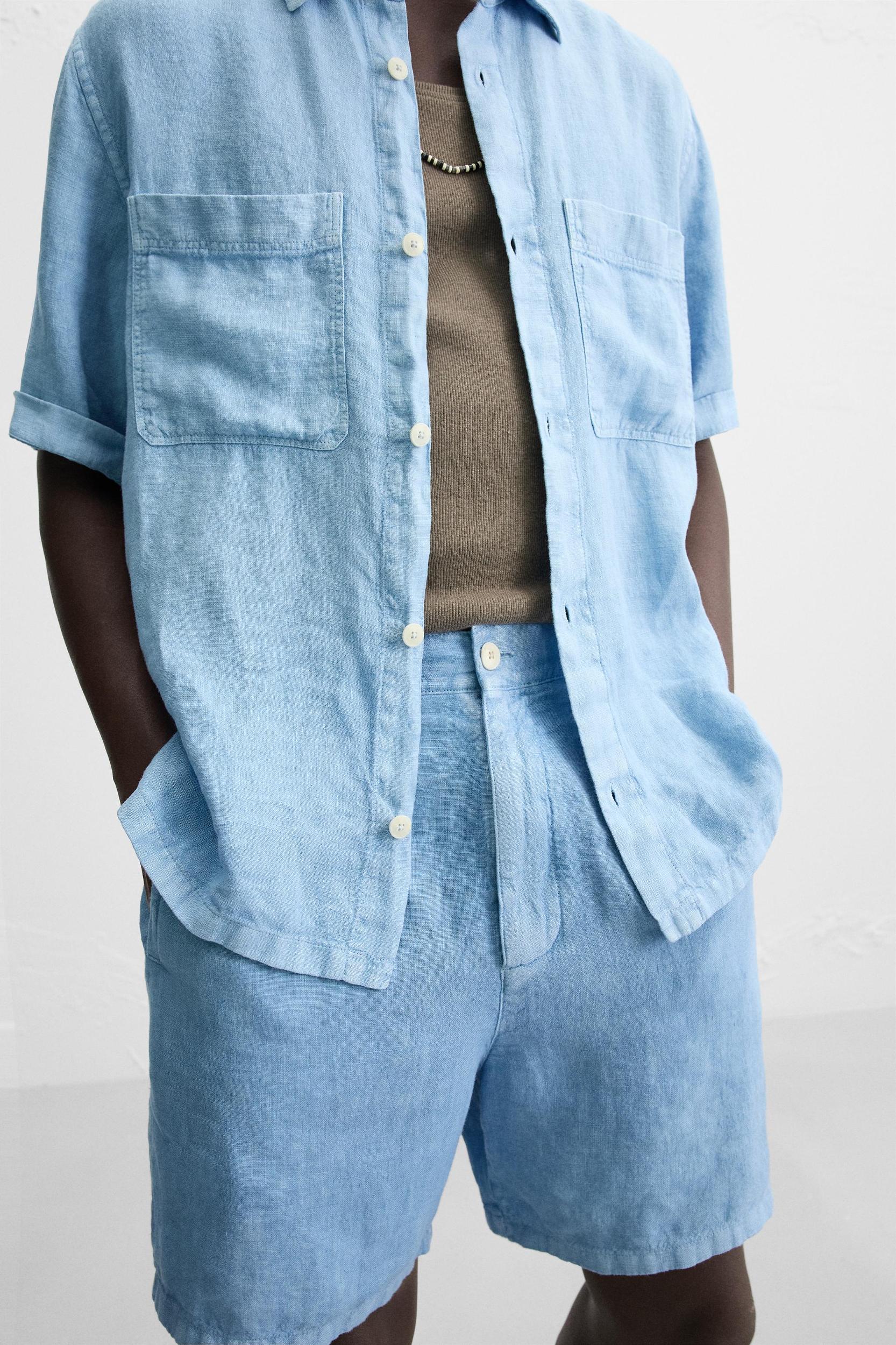 100% LINEN WASHED BERMUDA SHORTS Product Image