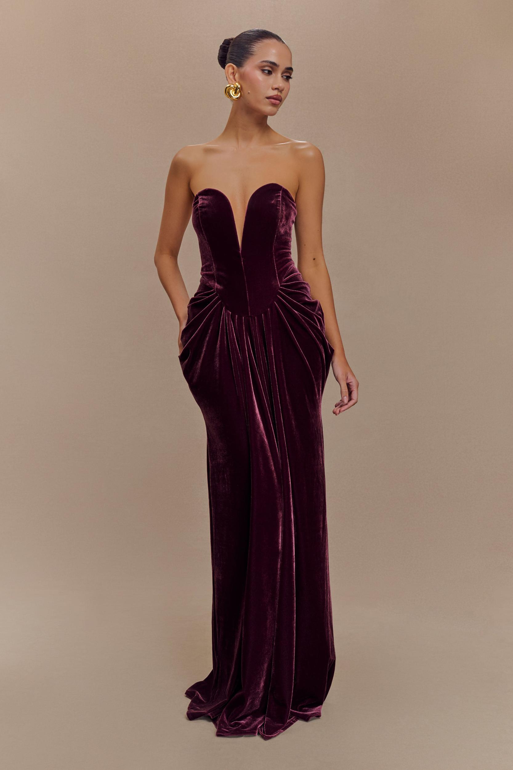 Paige Strapless Velvet Maxi Dress - Plum Product Image