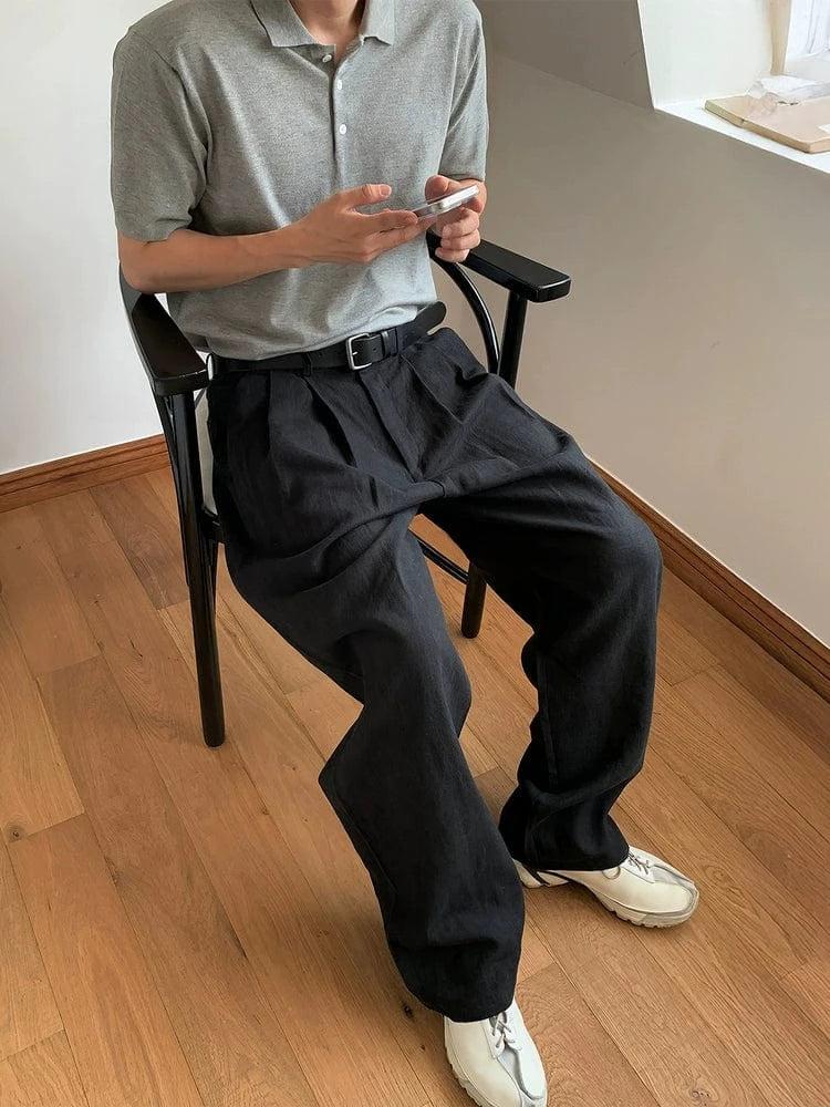 RT No. 19023 FOLDED PLEATED STRAIGHT PANTS Product Image