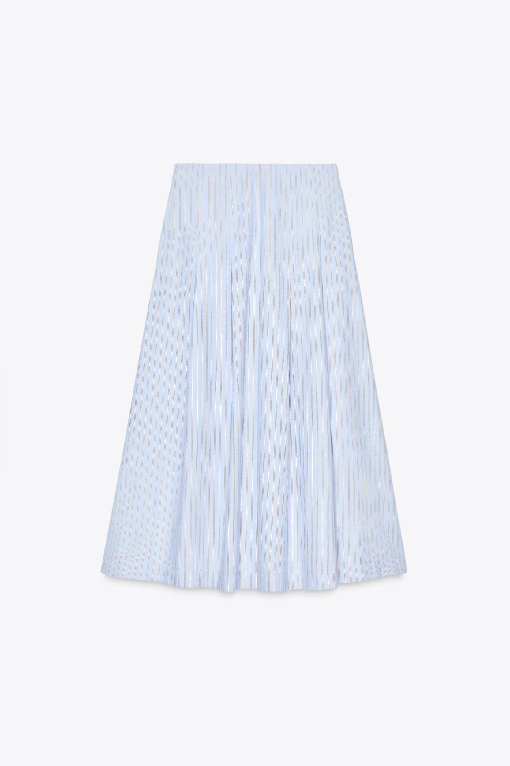 PLEATED STRIPED MIDI SKIRT Product Image
