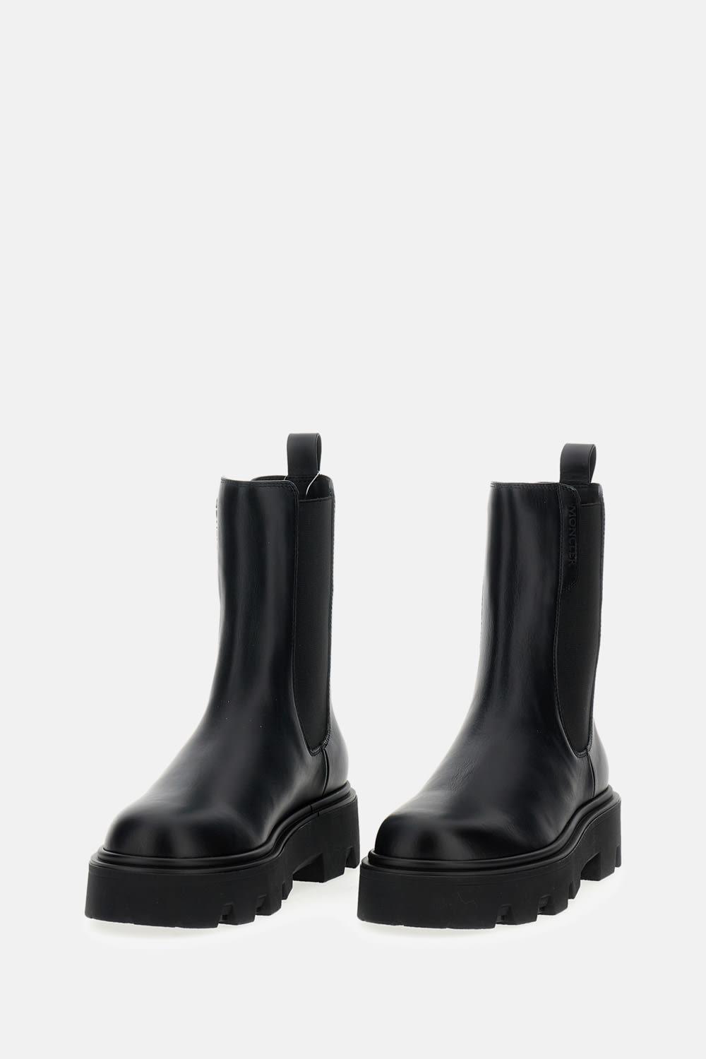 MONCLER Black Leather Aurea Chelsea Ankle Boots In Gray Product Image