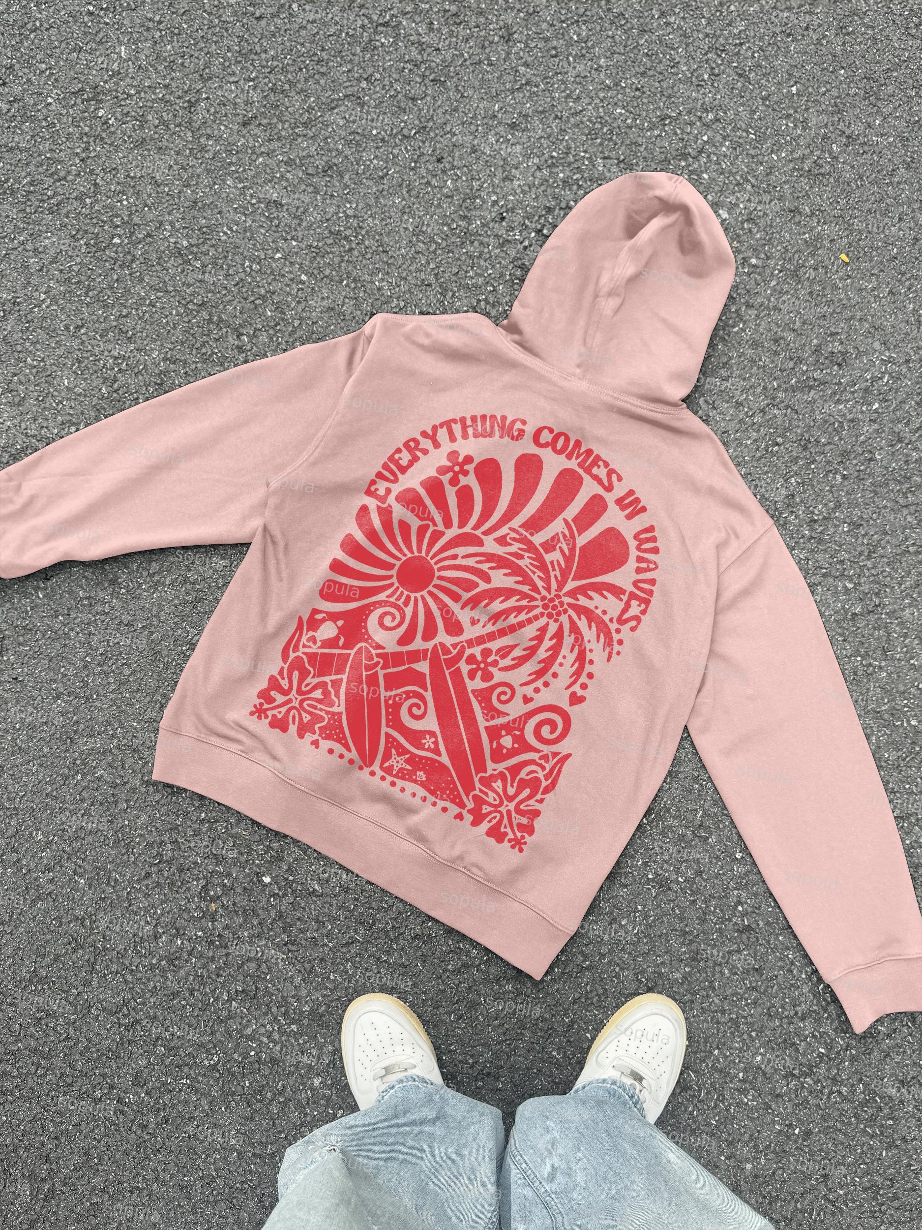 Everything Comes In Waves Graphic Oversized Hoodie Product Image