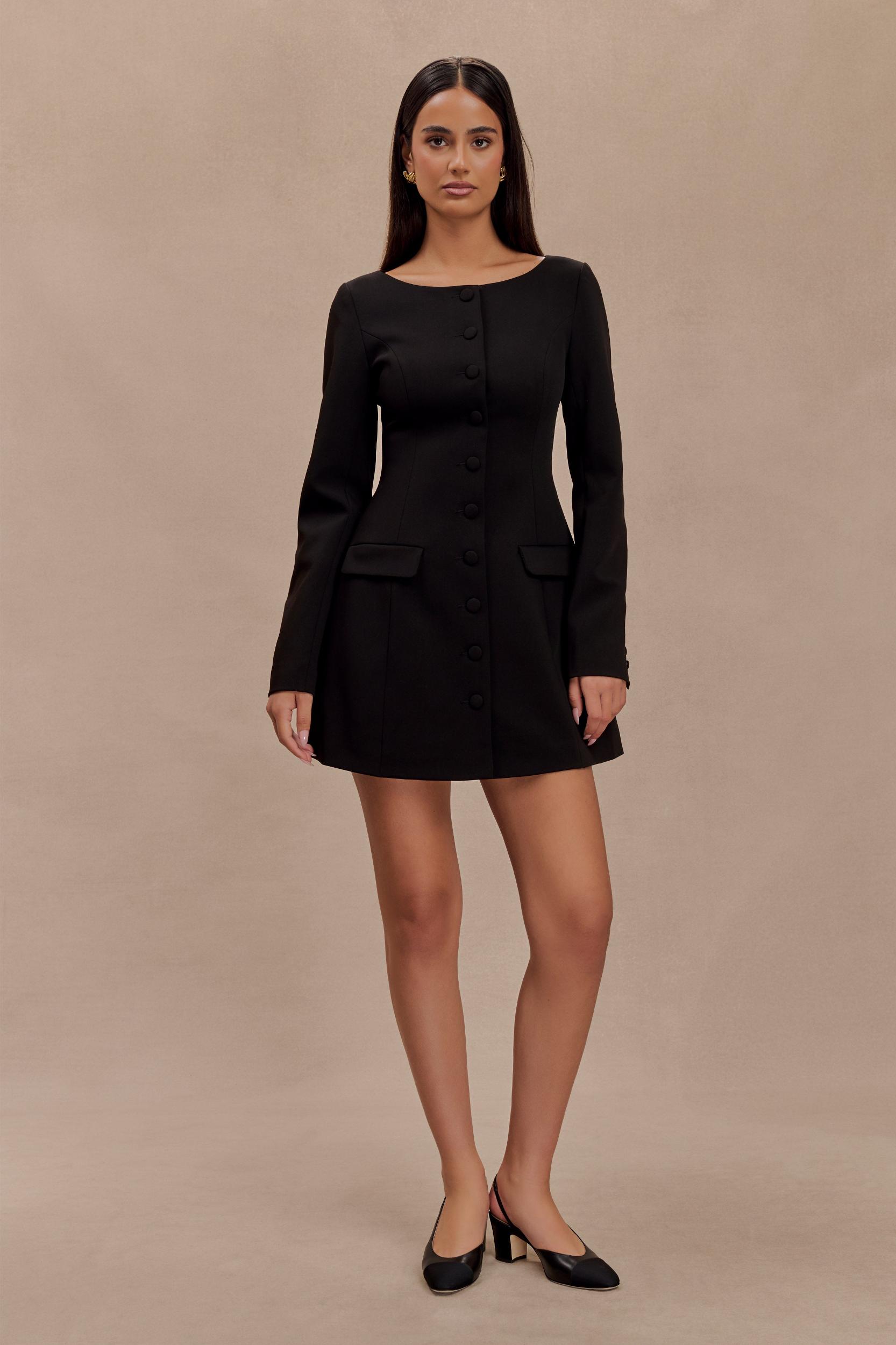 Jolie Boat Neck Suiting Mini Dress - Black Product Image