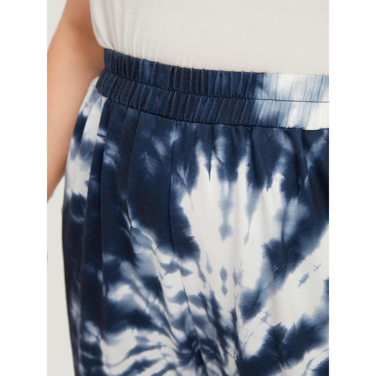 Tie Dye Pocket Elastic Waist Sweatpants Indigo Plus Size Women Casual Dailywear Tie Dye 14-16/1X Bloomchic Product Image