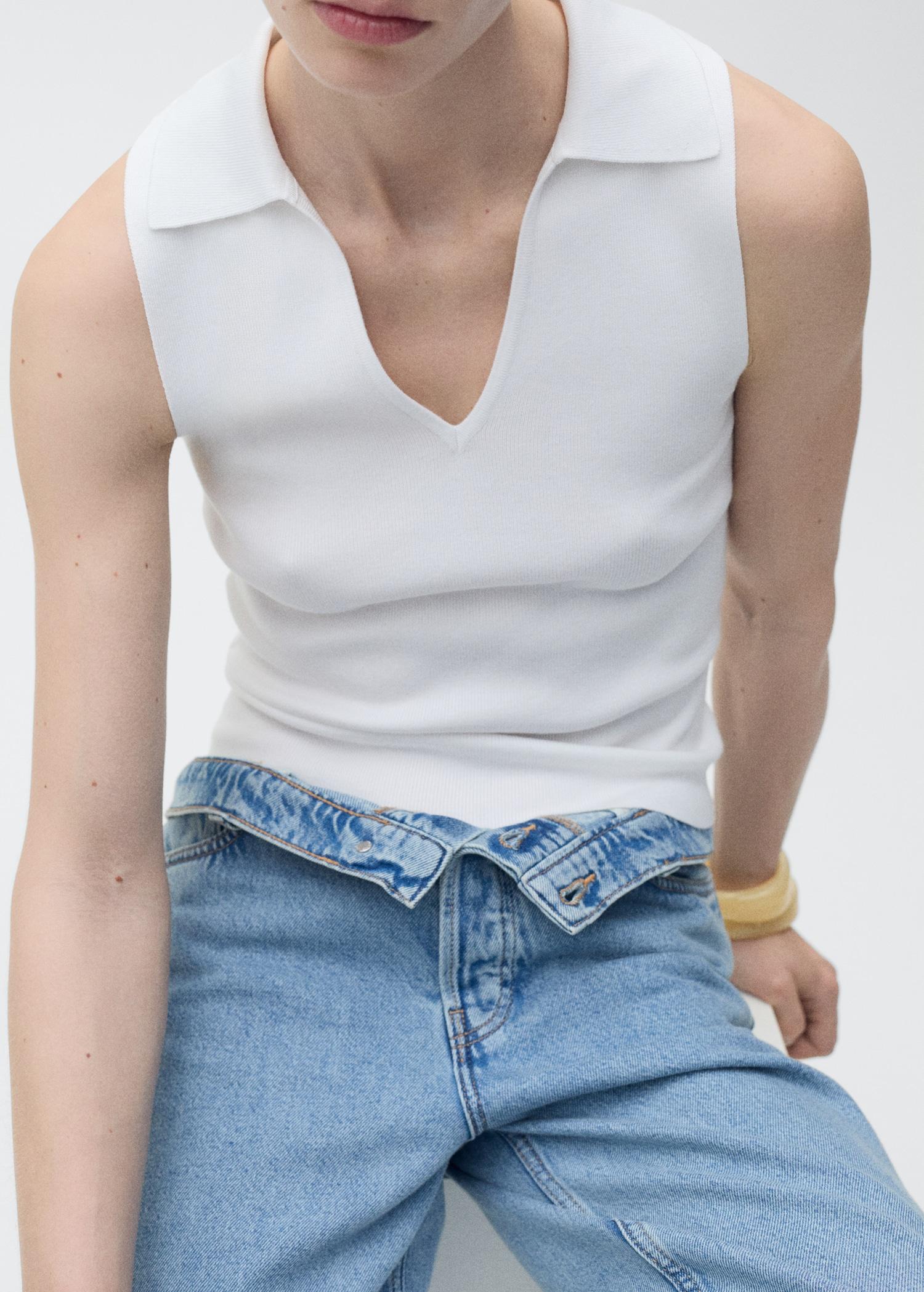 Polo-neck knitted top - Women | MANGO USA Product Image