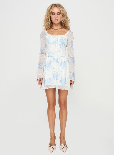 Robertstone Long Sleeve Mini Dress White / Blue Floral Product Image