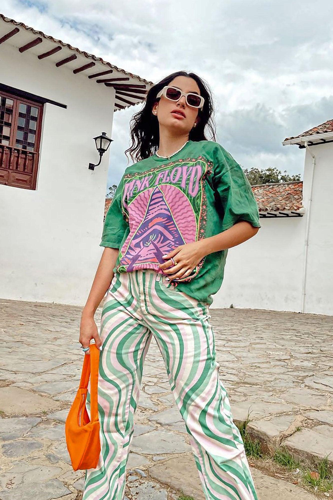 Pink Floyd Distressed Oversized Tie Dye Top - Green Product Image