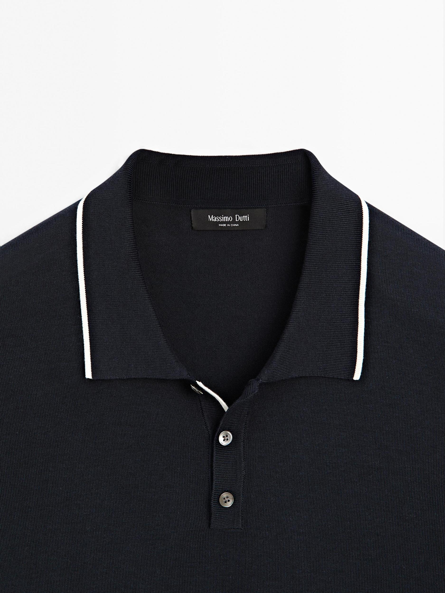 Knit polo shirt with coloured collar detail Product Image