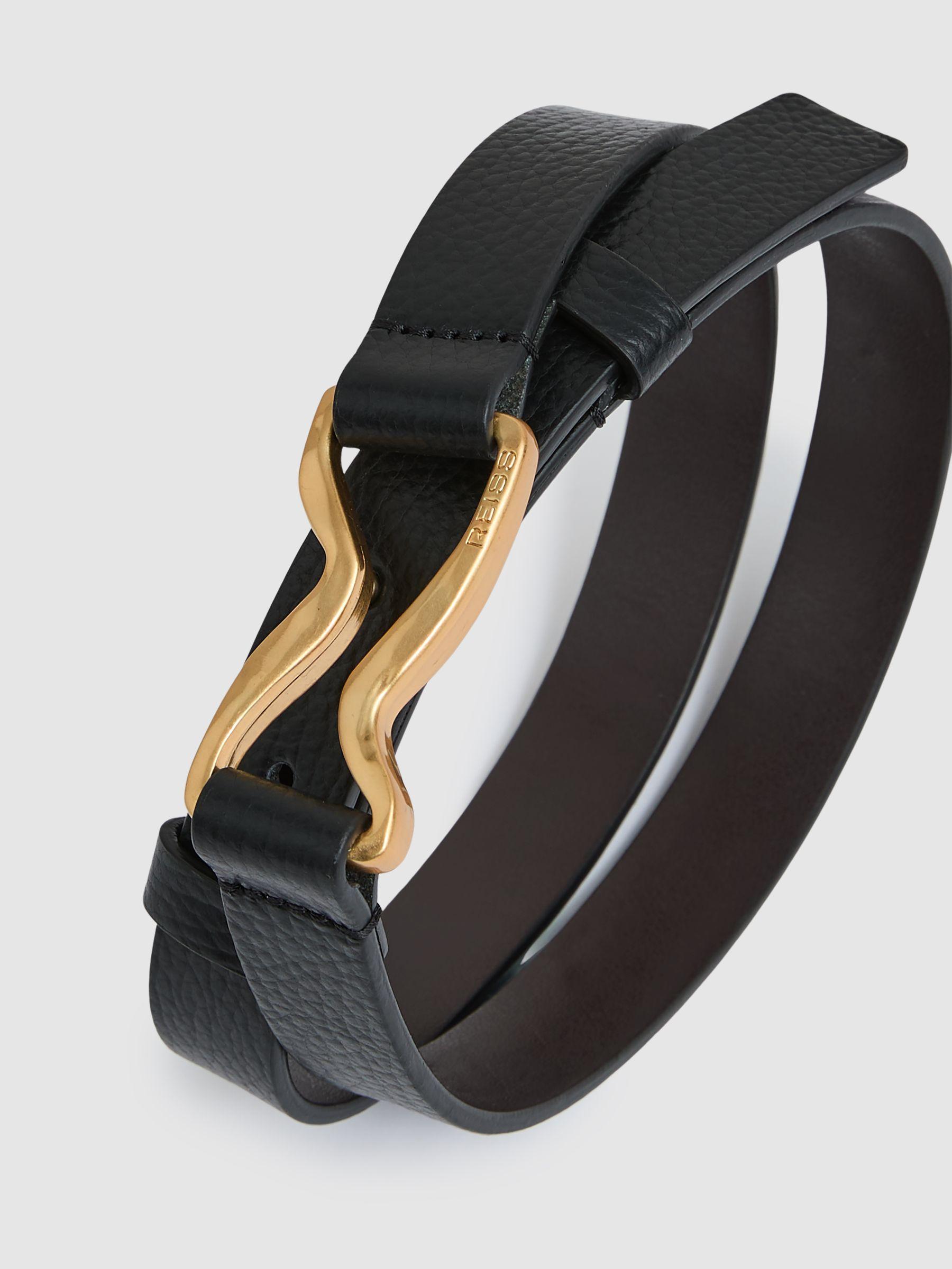 Leather Sculpted-Hardware Belt in Black Product Image