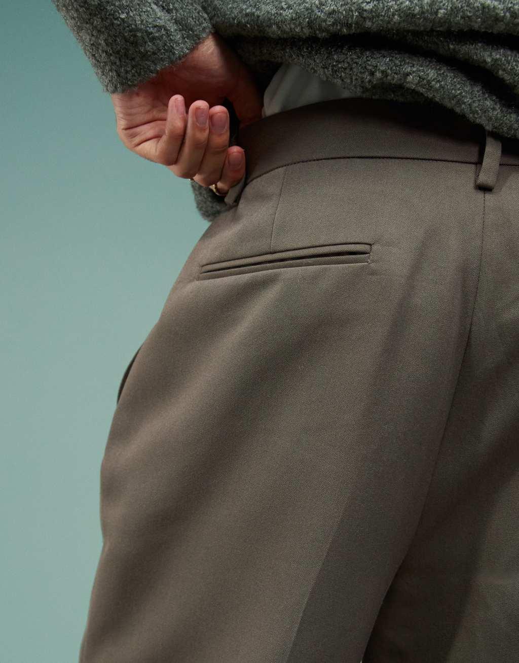 ASOS DESIGN smart wide leg pants with inverted pleats in brown Product Image