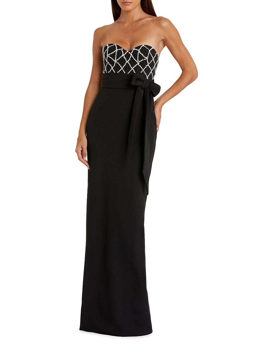 Womens Crystal-Embellished Crpe Strapless Bustier Gown Product Image