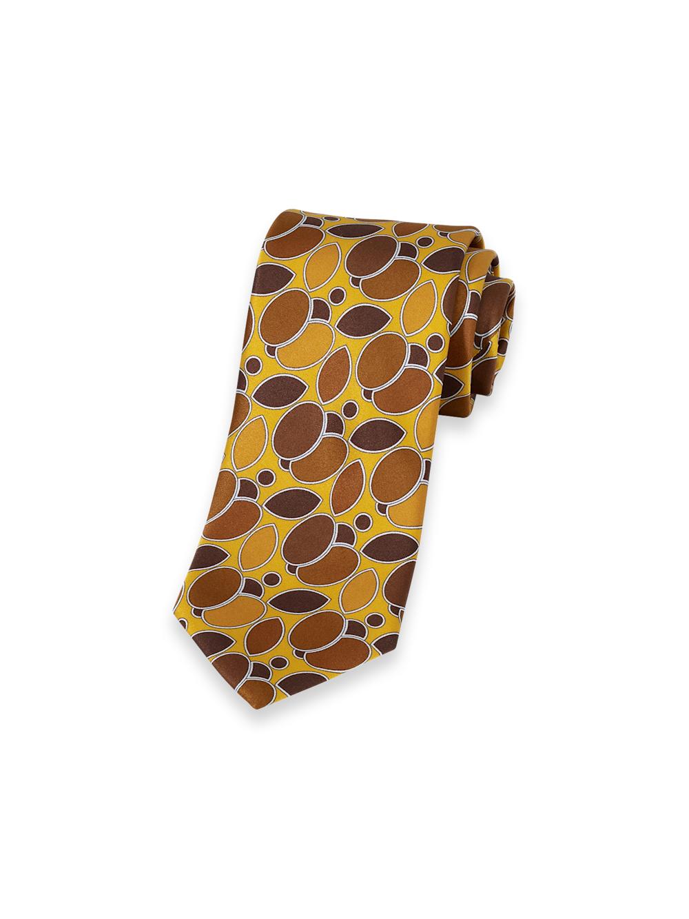 Medallion Printed Italian Silk Tie - Gold Product Image